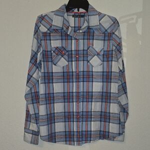 Cruel Girl Blue and Orange Plaid Button Down Shirt